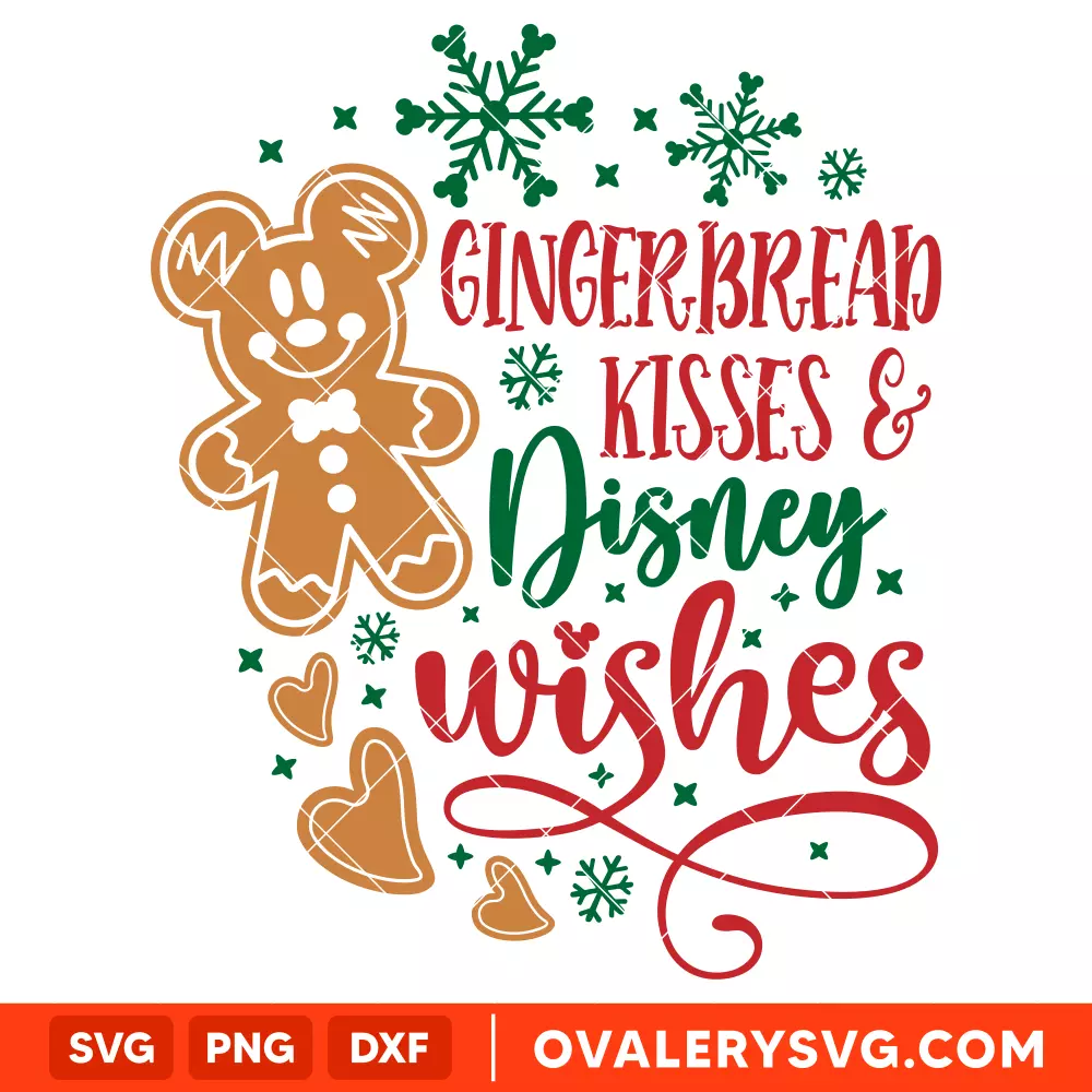 Gingerbread Kisses Mickey Svg, Christmas Svg, Disney Svg, Cricut, Silhouette Vector Cut File