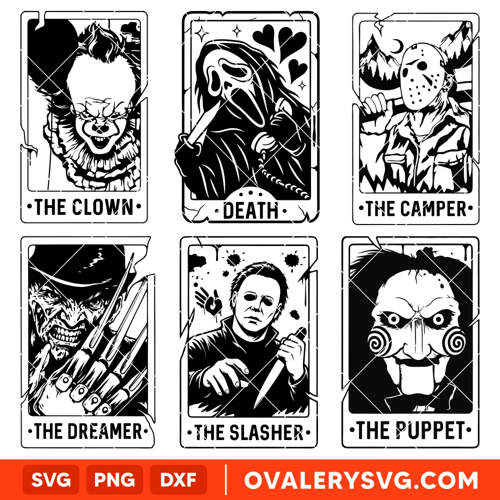 Horror Tarot Card Bundle Svg, Halloween Svg, Horror Movie Svg, Cricut, Silhouette Vector Cut File