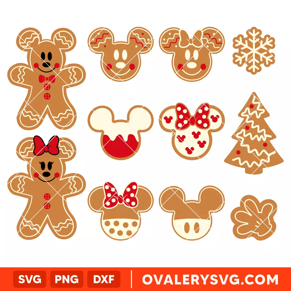 Mickey & Minnie Gingerbread Christmas Bundle Svg, Christmas Svg, Disney Svg, Cricut, Silhouette Vector Cut File