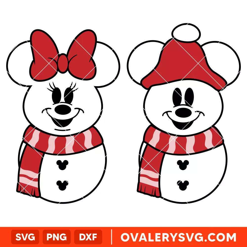 Mickey & Minnie Snowmen Svg, Christmas Svg, Disney Svg, Cricut, Silhouette Vector Cut File