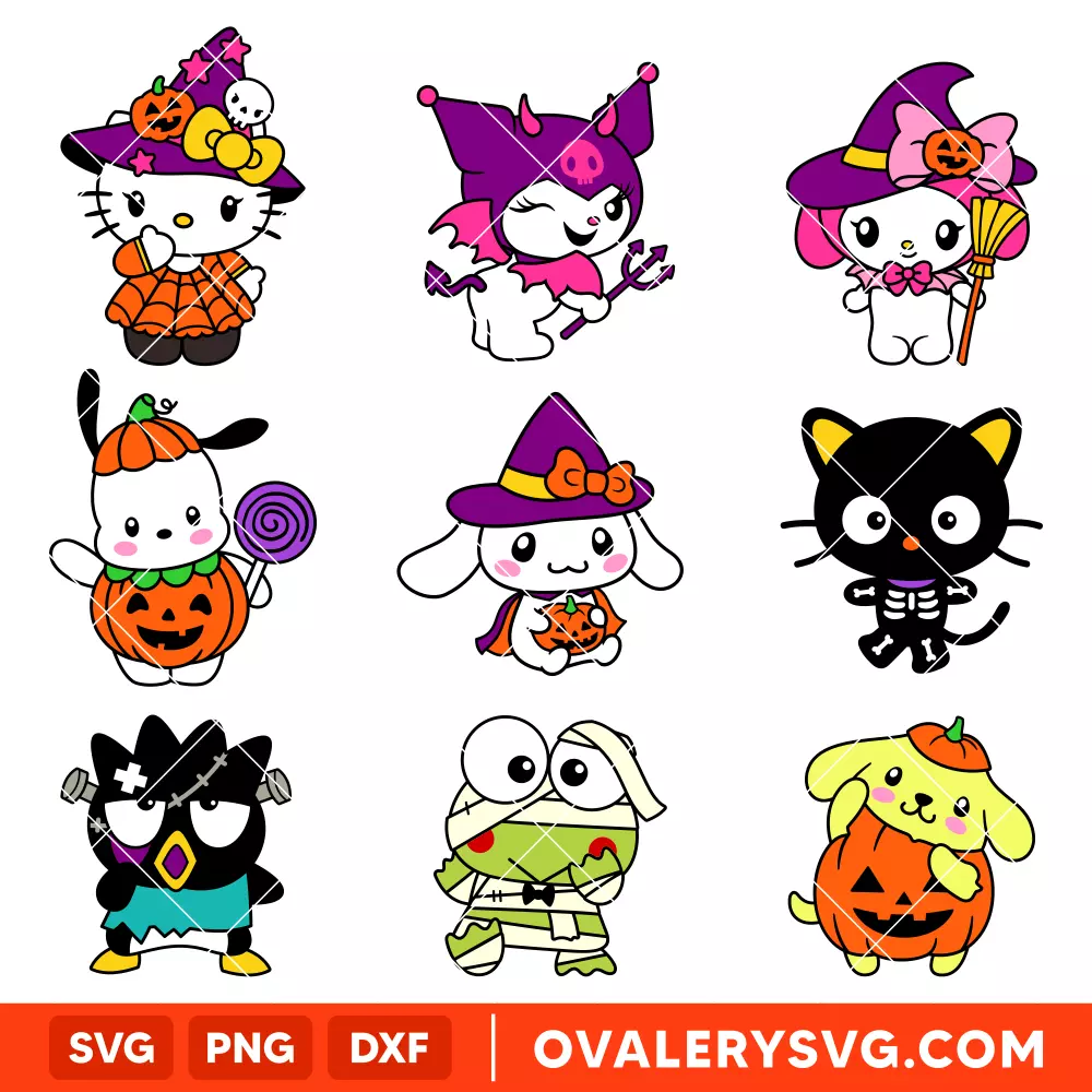 Sanrio Characters Halloween Bundle SVG, Hello Kitty SVG | Instant Download SVG PNG Cut File for Cricut & Silhouette