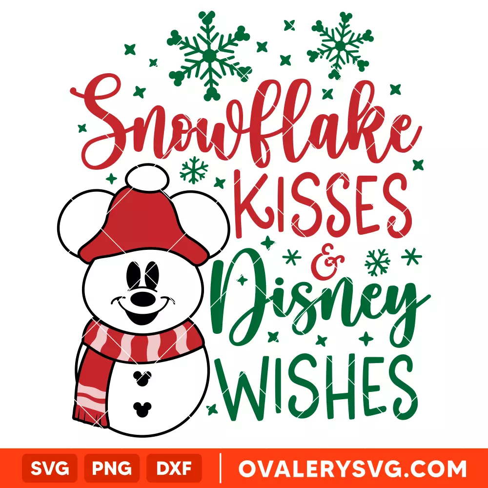 Snowflake Kisses Mickey Svg, Christmas Svg, Disney Svg, Cricut, Silhouette Vector Cut File