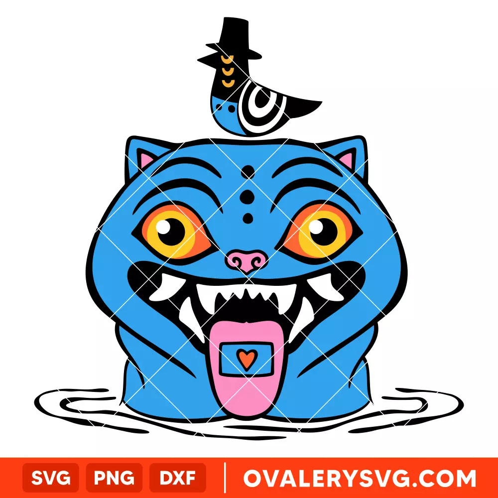 Derpy Blue Tiger Face Svg, K-Pop Demon Hunters Svg, Blue Cat Svg, Cricut, Silhouette Vector Cut File