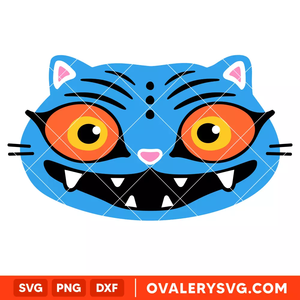 Derpy Blue Tiger Face Svg, K-Pop Demon Hunters Svg, Blue Cat Svg, Cricut, Silhouette Vector Cut File