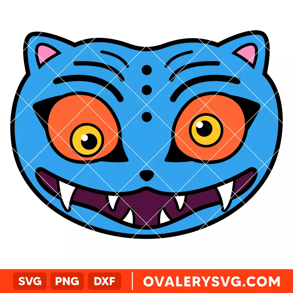 Derpy Blue Tiger Face Svg, K-Pop Demon Hunters Svg, Blue Cat Svg, Cricut, Silhouette Vector Cut File