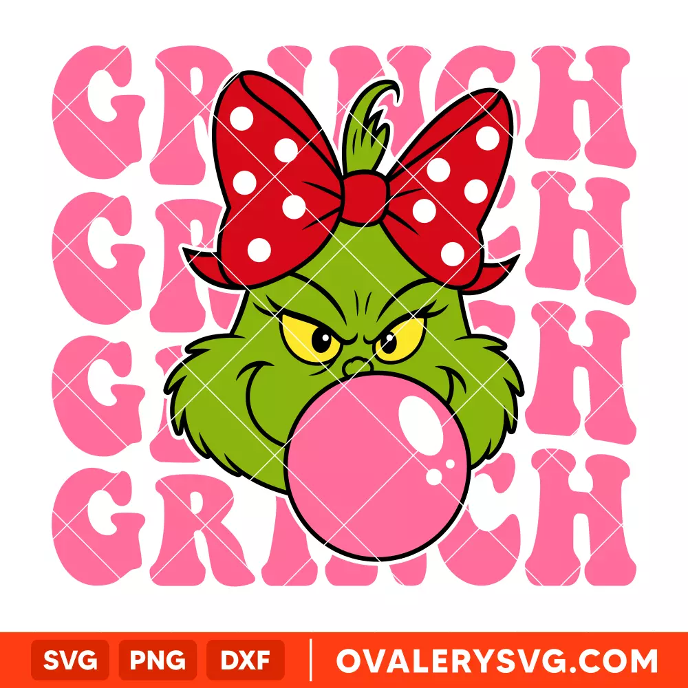 Grinch Girl Bubble Gum Wavy Text Svg, Retro Christmas Svg, Grinchmas Svg, Cricut, Silhouette Vector Cut File