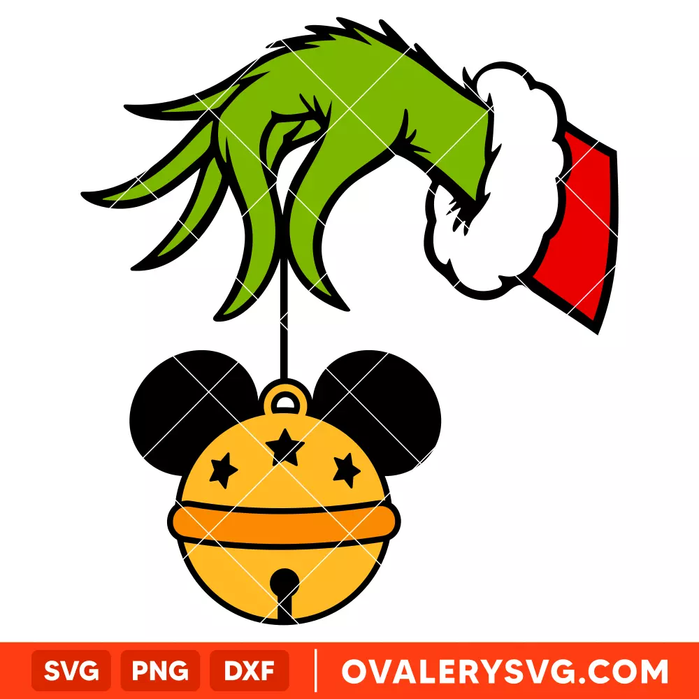 Grinch Hand Jingle Bell Mickey SVG, Disney Christmas SVG, Grinchmas SVG, Cricut, Silhouette SVG PNG Cut File