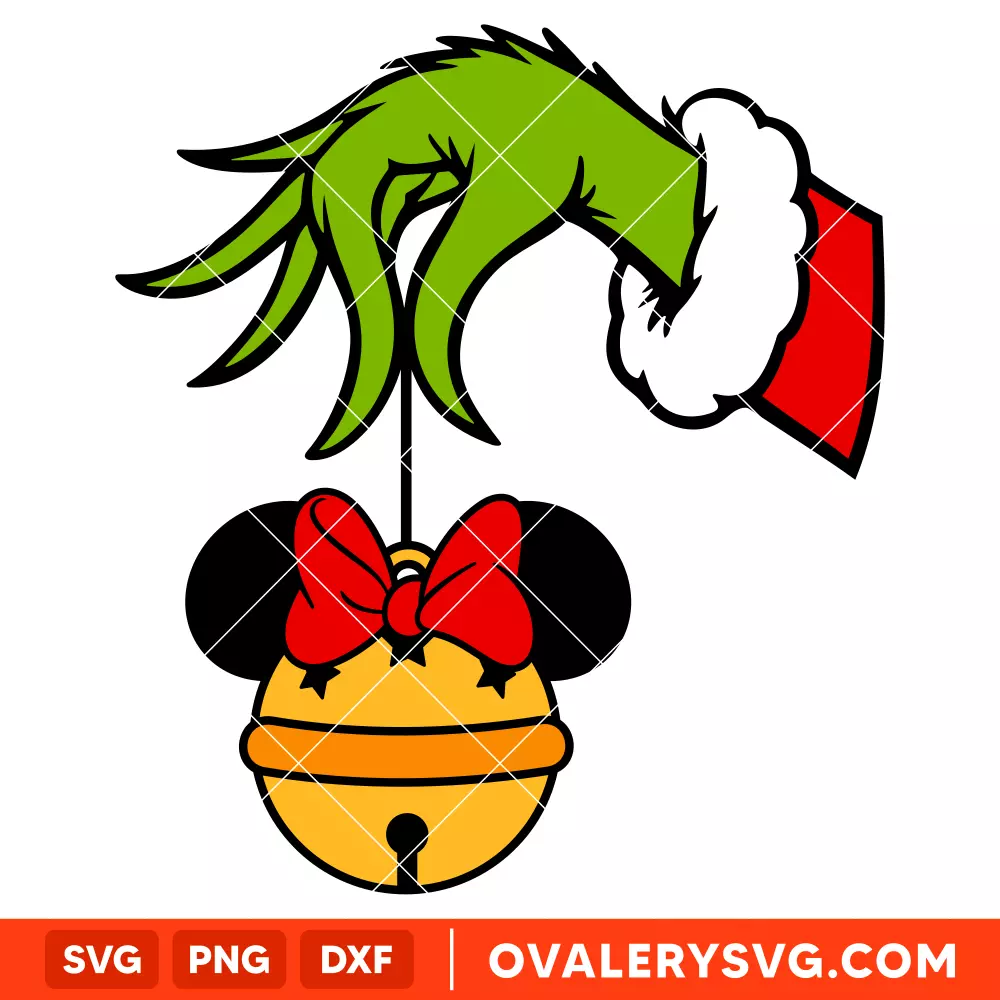 Grinch Hand Jingle Bell Minnie Svg, Disney Christmas Svg, Grinchmas Svg, Cricut, Silhouette Vector Cut File