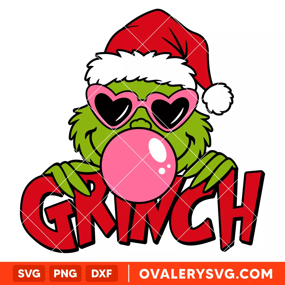 Grinch With Bubble Gum Svg, Retro Christmas Svg, Grinchmas Svg, Cricut, Silhouette Vector Cut File