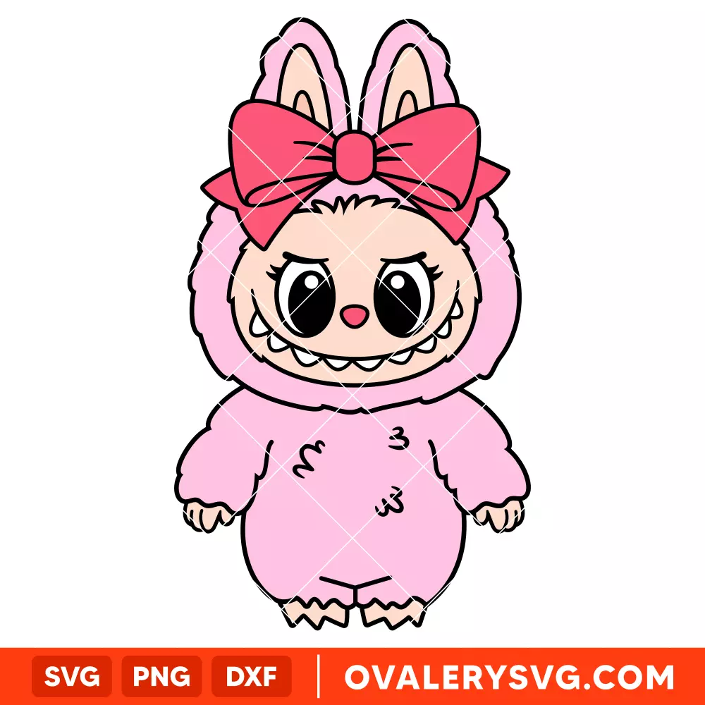Labubu Bow Pink SVG, The Monsters SVG, Cute Monsters SVG, Cricut, Silhouette SVG PNG Cut File