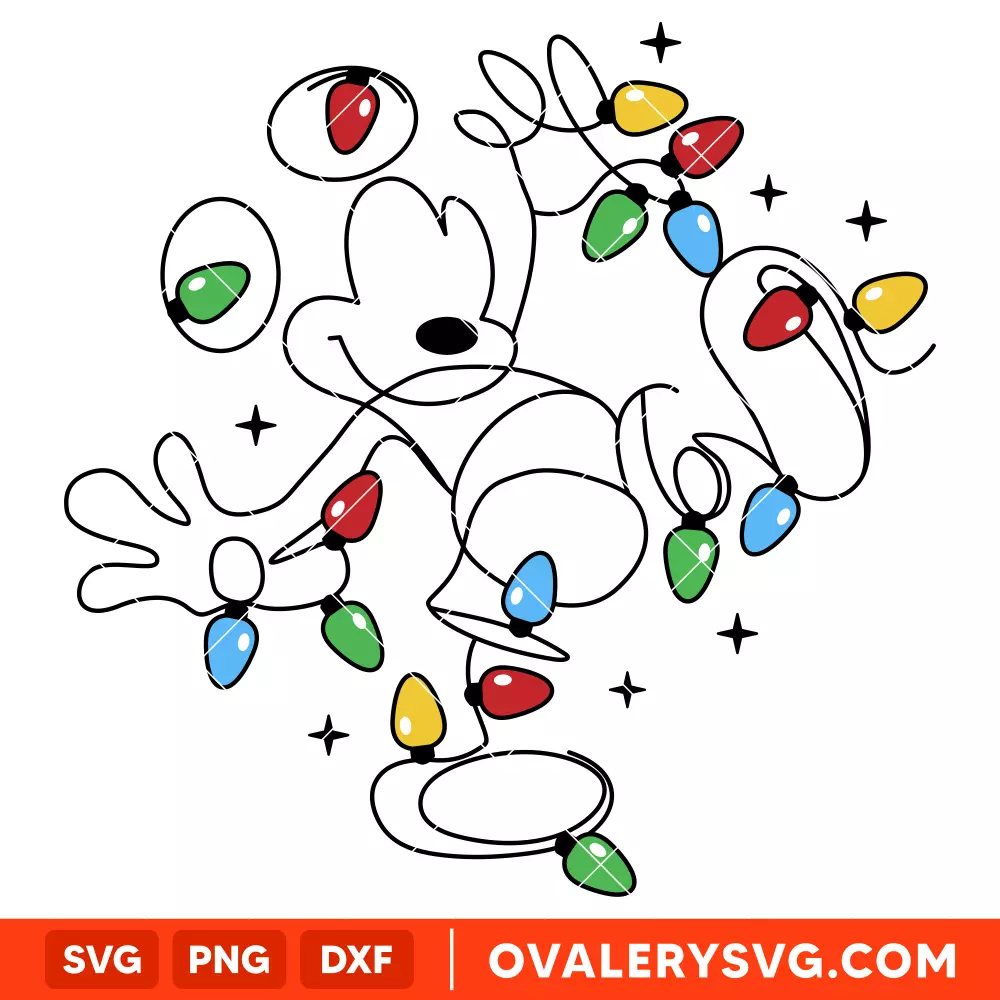 Mickey Christmas Lights One Line Svg, Christmas Svg, Disney Friends Svg, Cricut, Silhouette Vector Cut File