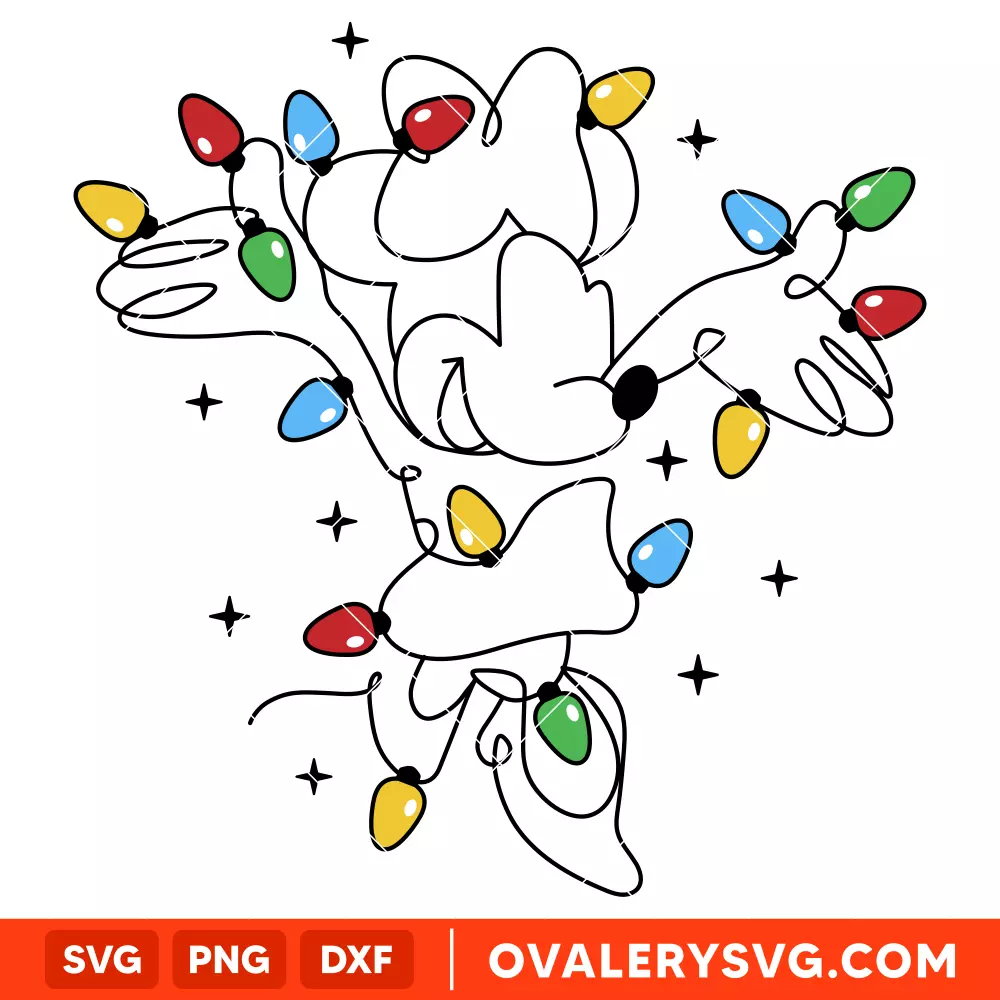 Minnie Christmas Lights One Line Svg, Christmas Svg, Disney Friends Svg, Cricut, Silhouette Vector Cut File