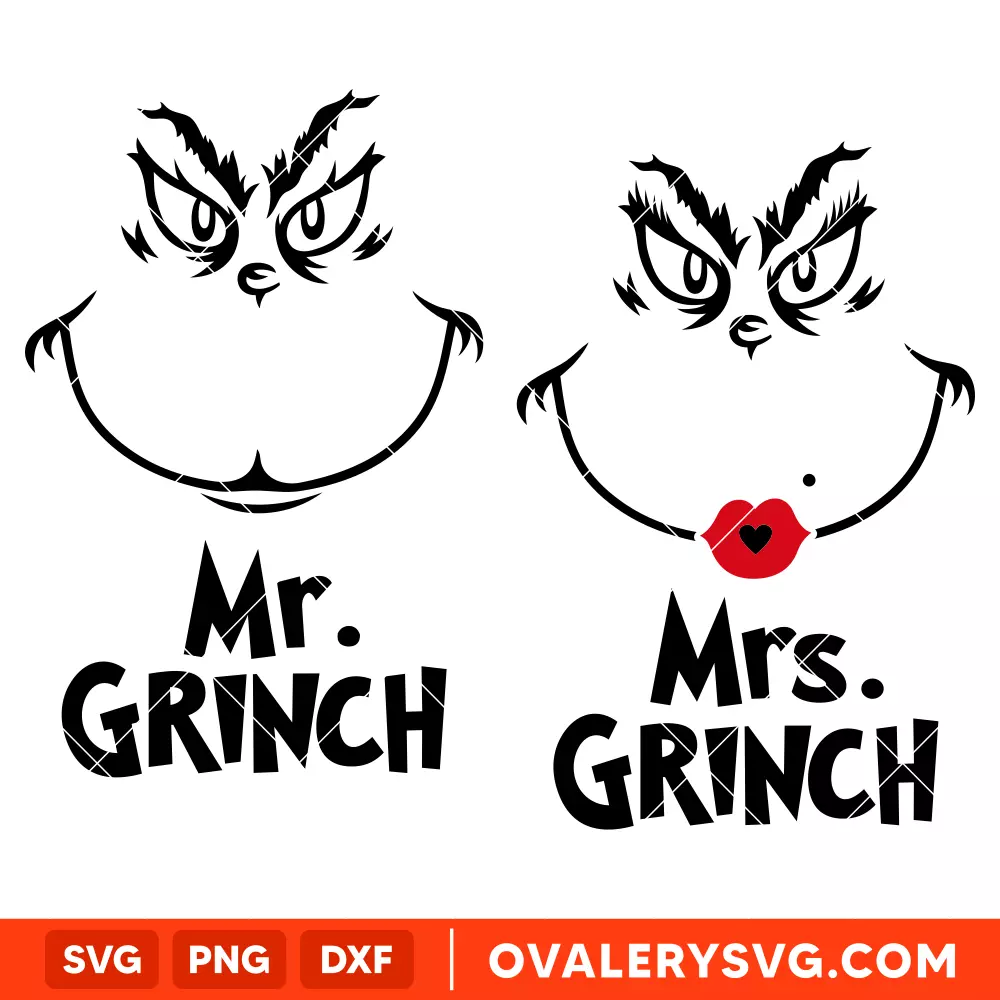 Mr & Mrs Grinch Svg, Christmas Svg, Grinchmas Svg, Cricut, Silhouette Vector Cut File