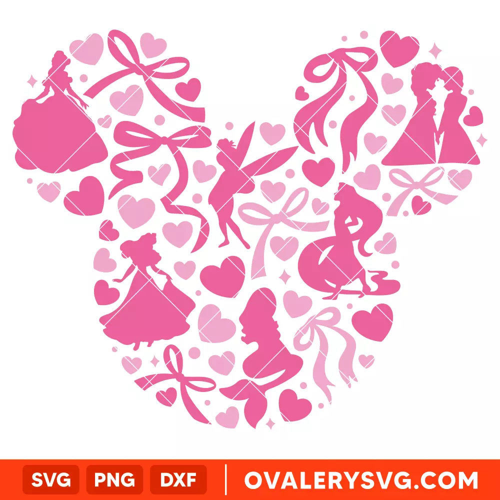 Princesses Coquette Bows Svg, Mickey Mouse Svg, Disney Svg, Cricut, Silhouette Vector Cut File