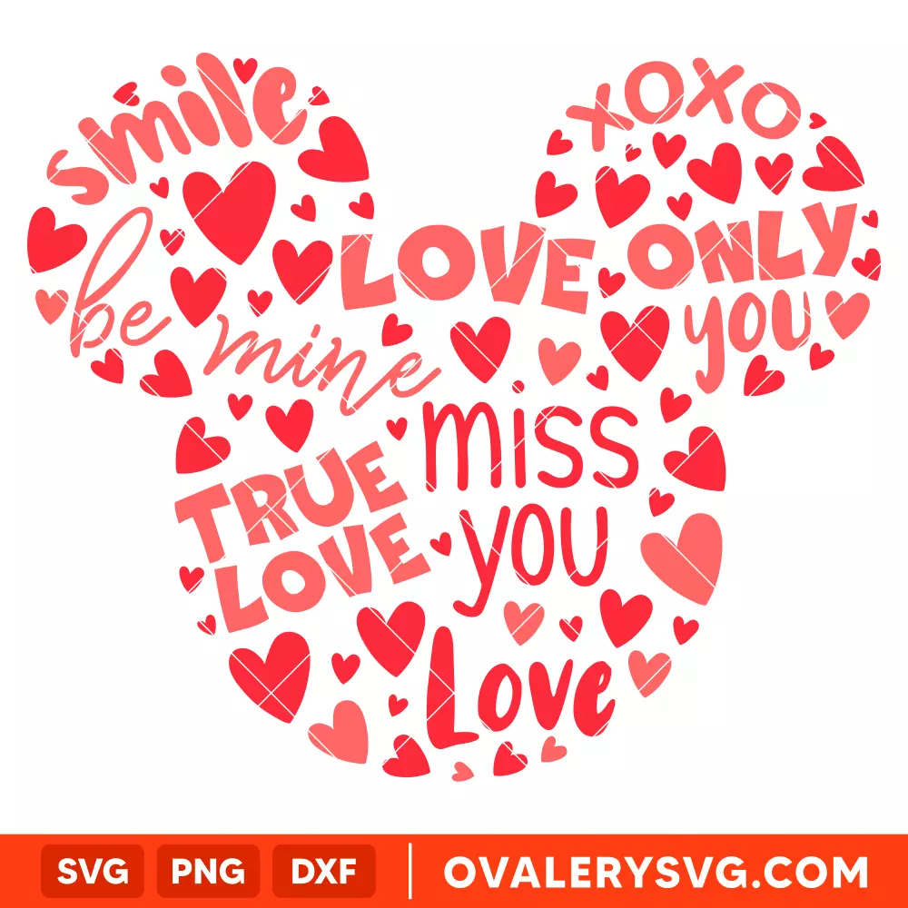 Love Words Mickey SVG, Valentine’s Day SVG, Disney SVG, Cricut, Silhouette SVG PNG Cut File