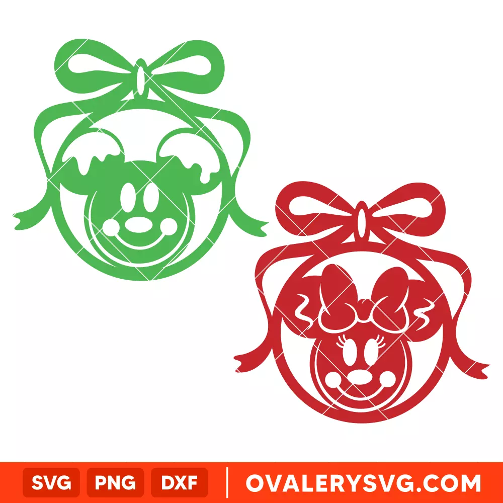 Mickey and Minnie Heads Christmas Balls SVG, Christmas SVG, Disney SVG, Cricut, Silhouette SVG PNG Cut File
