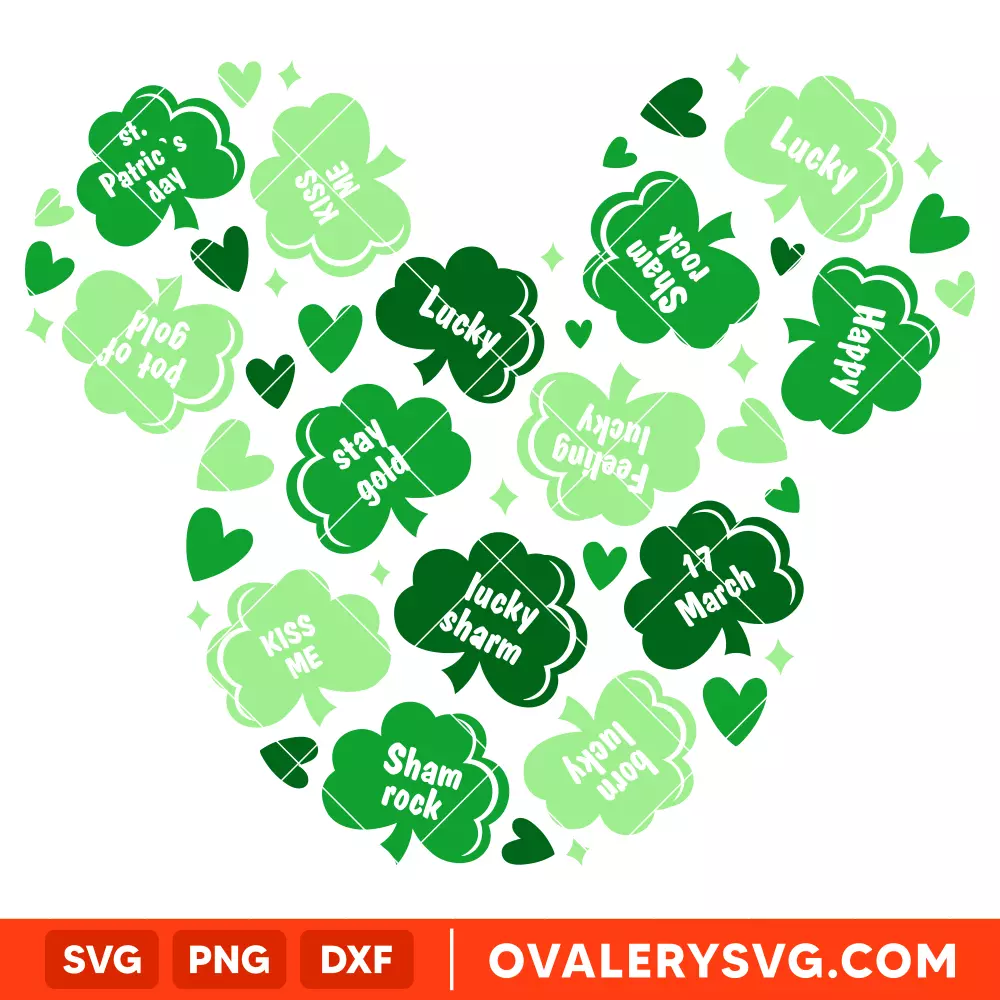 Clover Words Mickey SVG, St. Patrick’s Day SVG, Disney SVG, Cricut, Silhouette SVG PNG Cut File