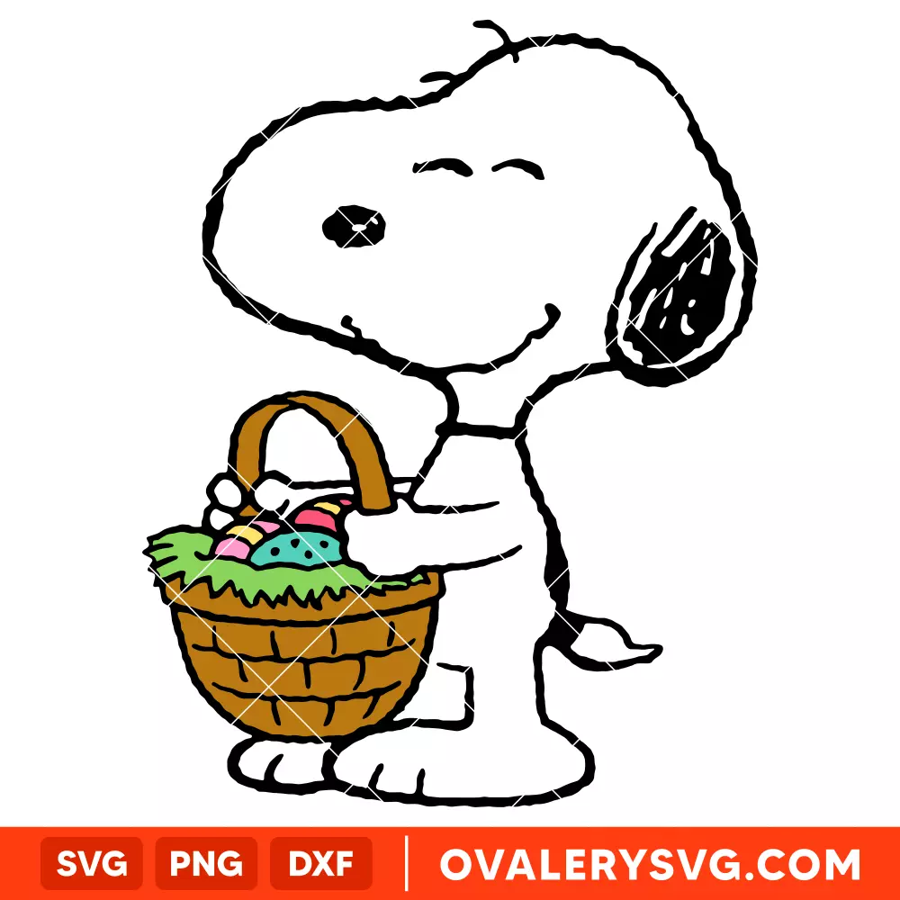 Snoopy with Easter Basket SVG, Happy Easter SVG, Peanuts SVG, Cricut, Silhouette SVG PNG Cut File