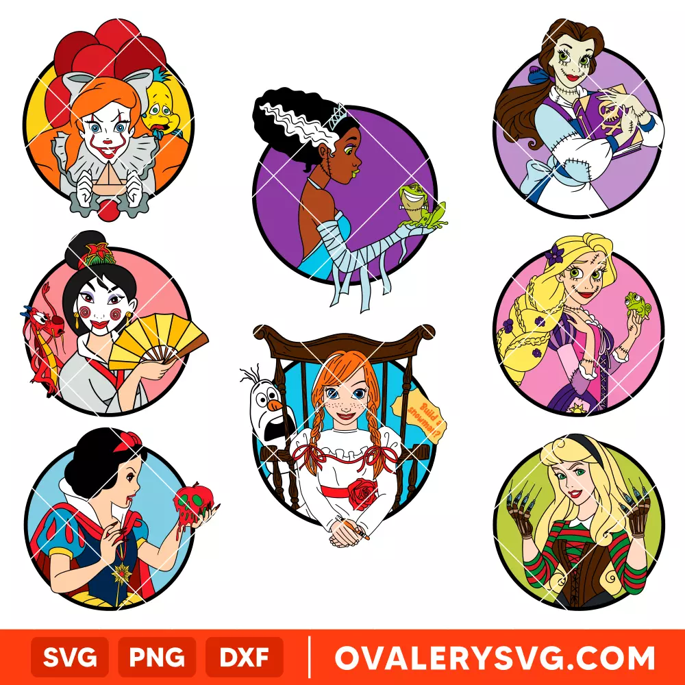 Halloween Princesses Bundle SVG, Halloween SVG, Disney SVG | Instant Download SVG PNG Cut File for Cricut & Silhouette