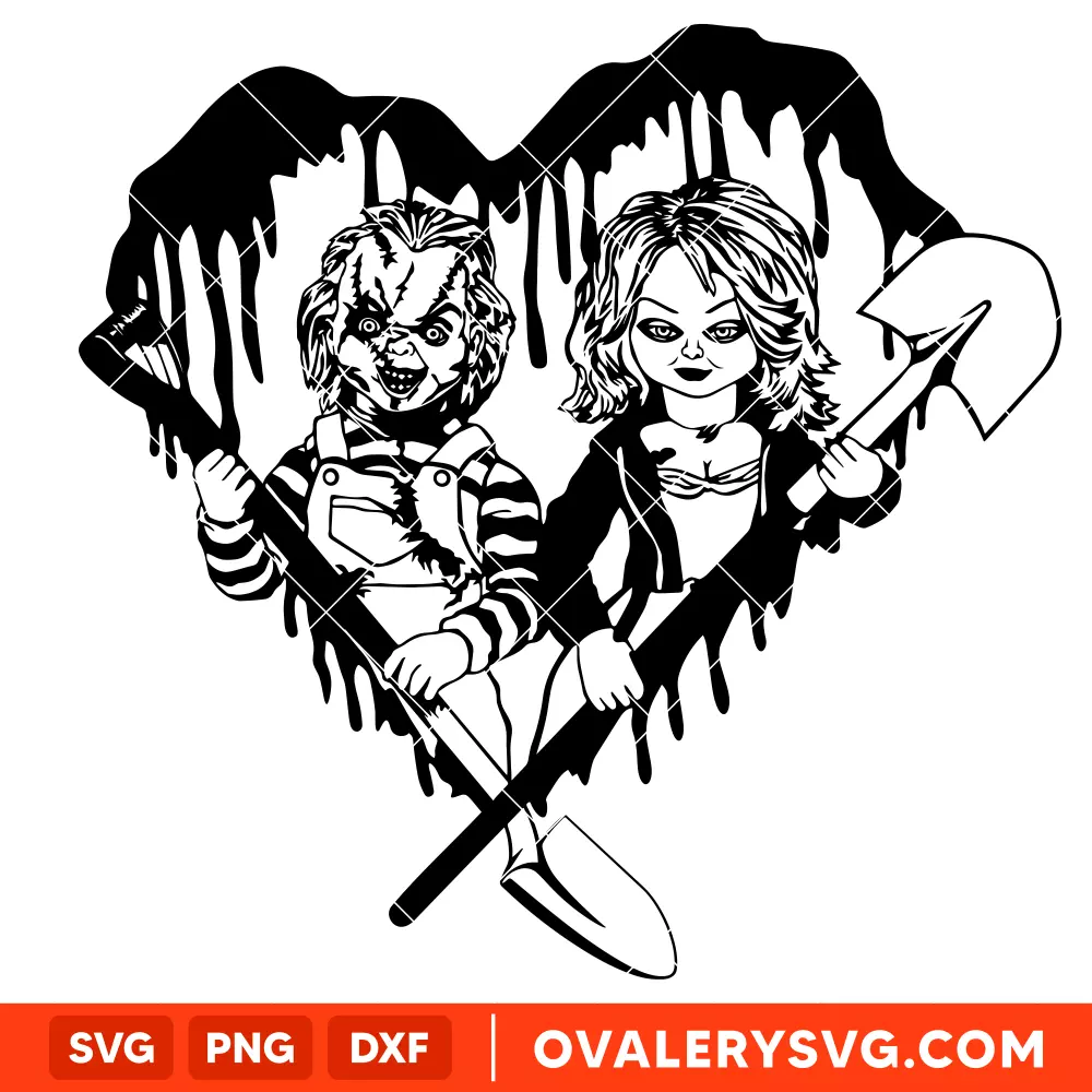 Chucky And Tiffany Dripping Heart SVG, Halloween SVG, Horror Movie SVG, Cricut, Silhouette SVG PNG Cut File