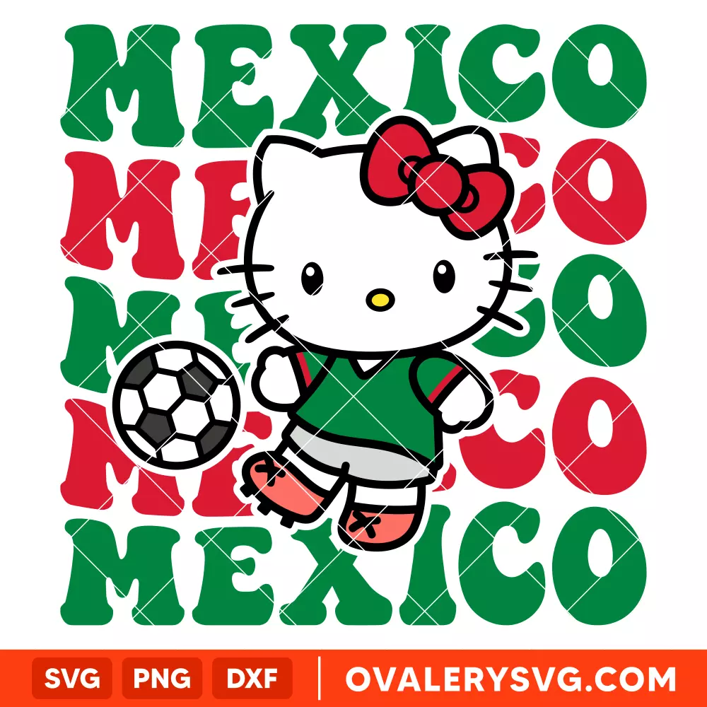 Mexico Hello Kitty Football SVG, World Cup 2026 SVG, Sanrio SVG, Cricut, Silhouette SVG PNG Cut File