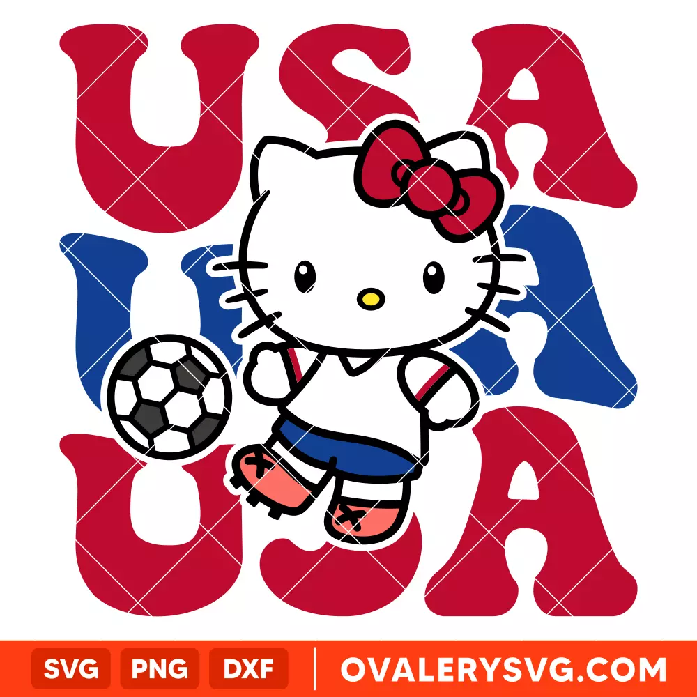 USA Hello Kitty Football SVG, World Cup 2026 SVG, Sanrio SVG, Cricut, Silhouette SVG PNG Cut File