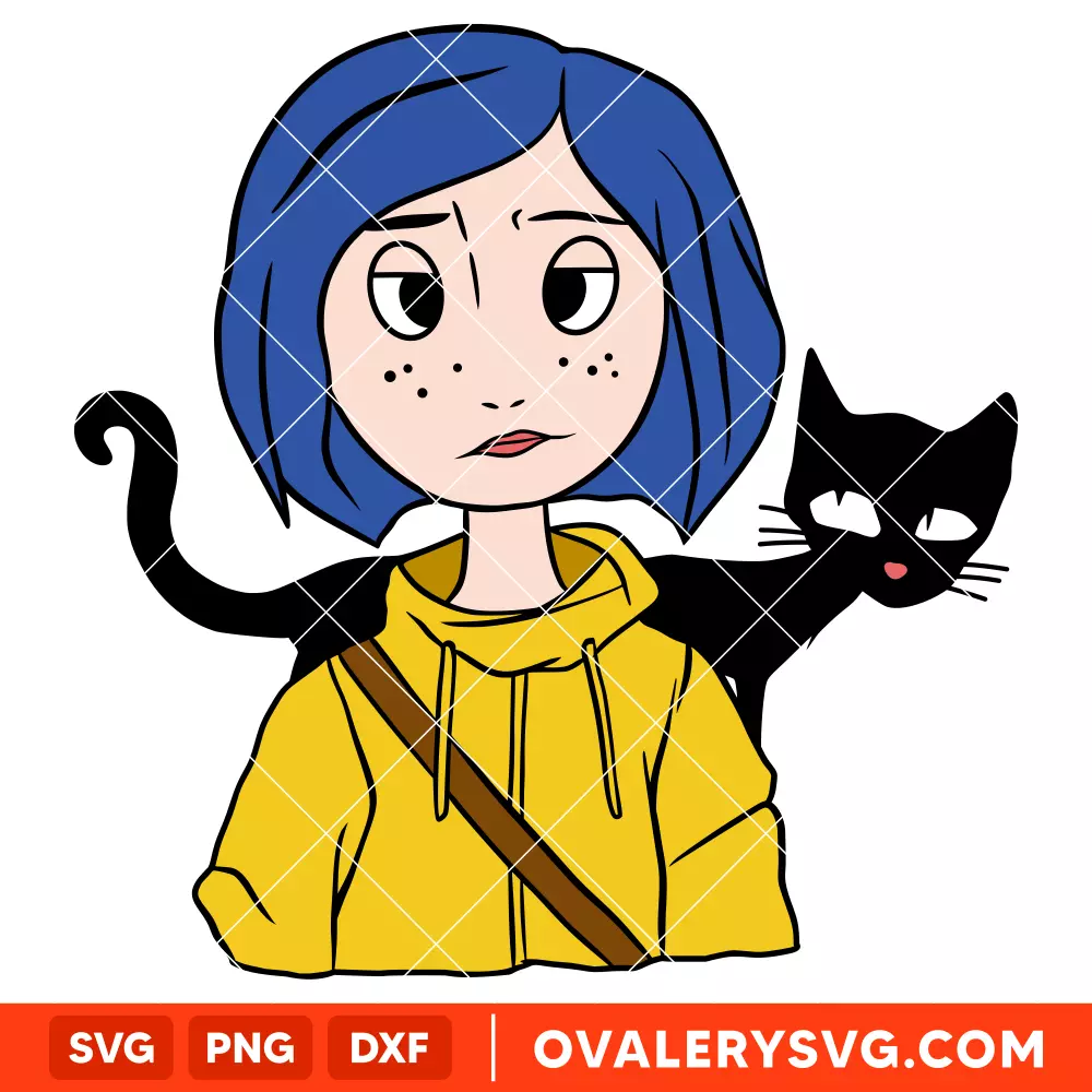 Coraline With a Cat SVG, Halloween SVG, Cricut, Silhouette SVG PNG Cut File