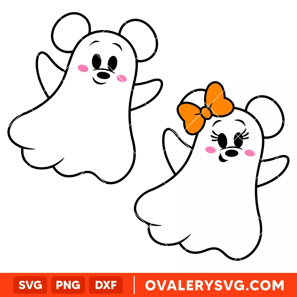 Cute Ghost Mickey Minnie Bundle SVG, Halloween SVG, Disney SVG, Cricut, Silhouette SVG PNG Cut File