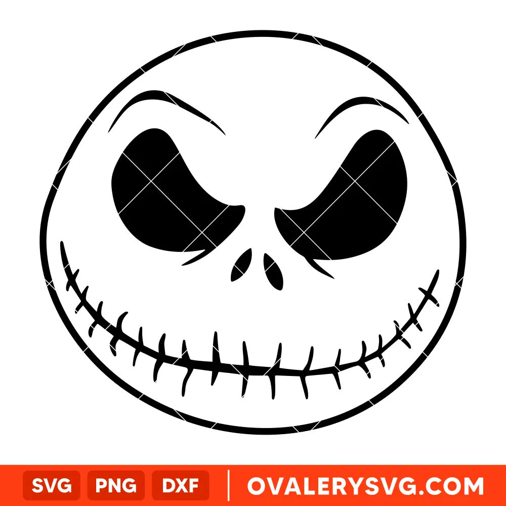 Jack Skellington Face Head SVG, Nightmare Before Christmas SVG, Halloween SVG, Cricut, Silhouette SVG PNG Cut File