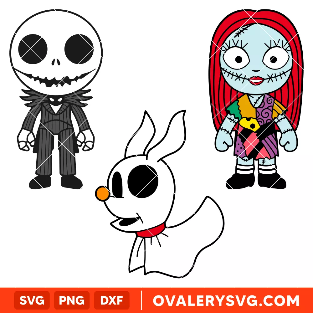 Jack,Sally, Zero Bundle SVG, Nightmare Before Christmas SVG, Halloween SVG, Cricut, Silhouette SVG PNG Cut File