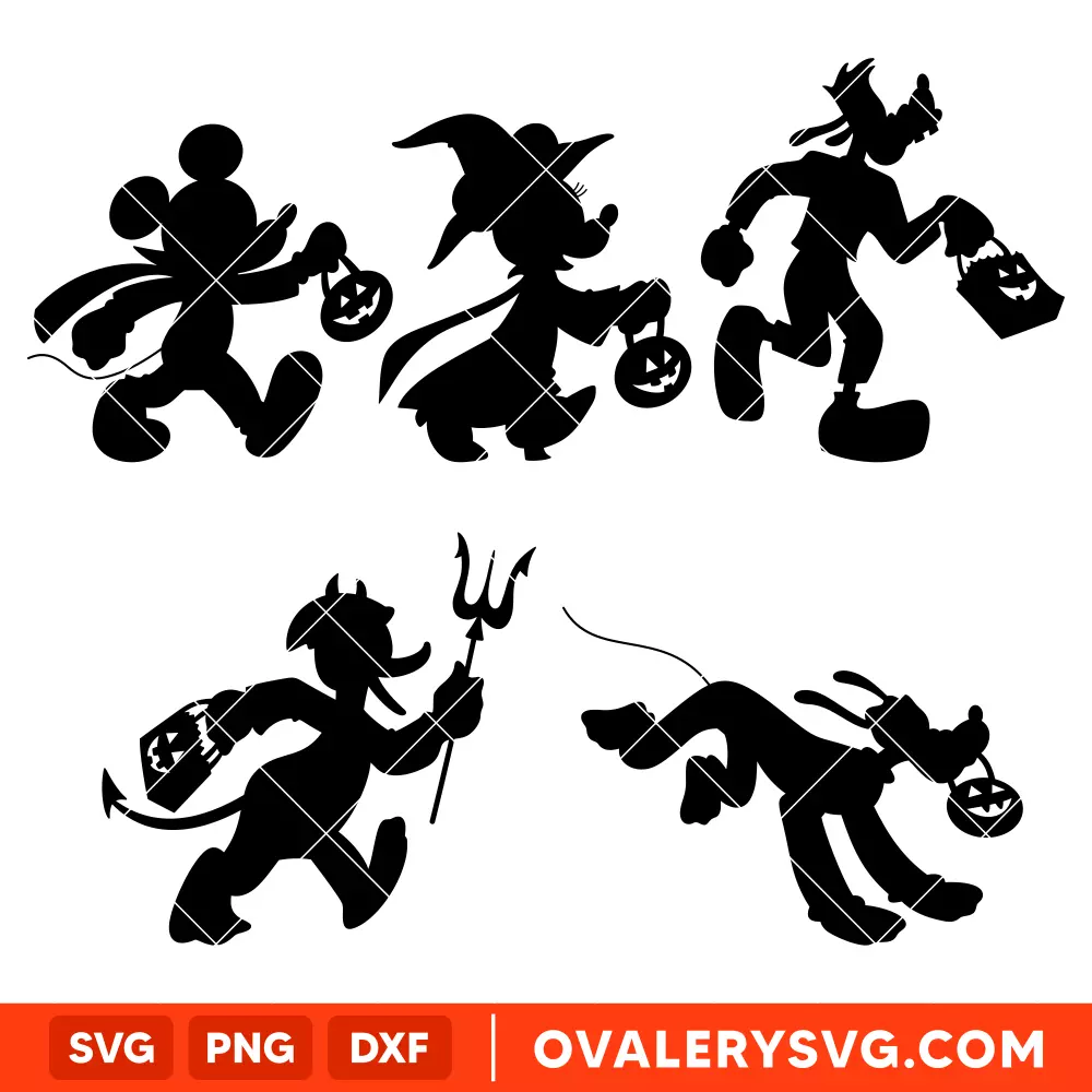 Mickey and Friends Halloween Character Bundle SVG, Disney SVG, Cricut, Silhouette SVG PNG Cut File