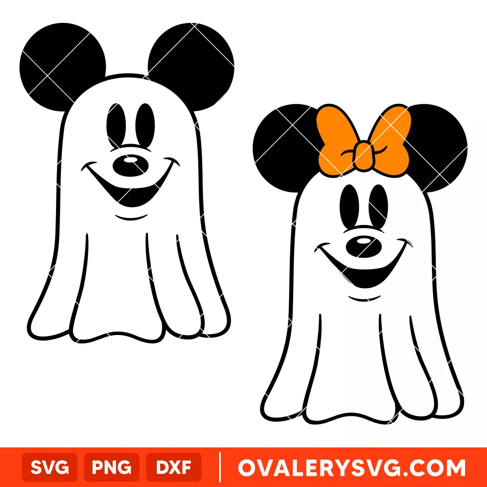 Mickey and Minnie Cute Ghost Bundle SVG, Halloween SVG, Disney SVG, Cricut, Silhouette SVG PNG Cut File