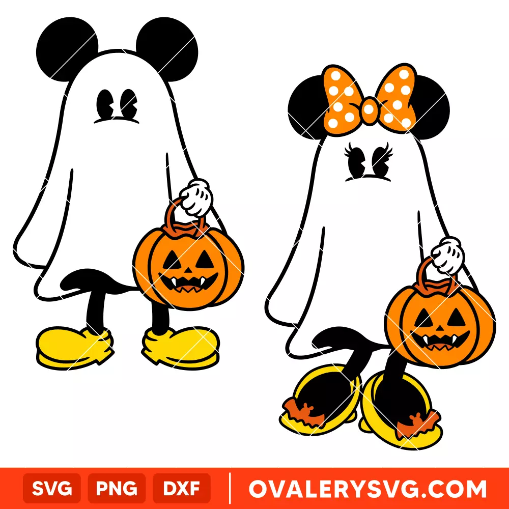 Mickey and Minnie Halloween Ghost Bundle SVG, Disney SVG, Cricut, Silhouette SVG PNG Cut File