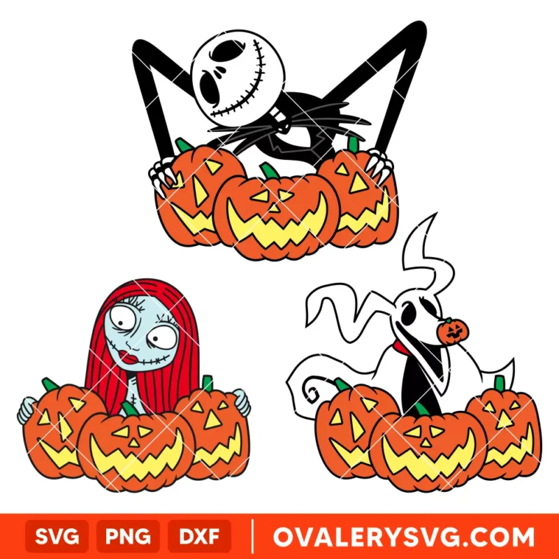 Jack, Sally, Zero Pumpkin Bundle SVG, Nightmare Before Christmas SVG, Halloween SVG | Instant Download SVG PNG Cut File for Cricut & Silhouette