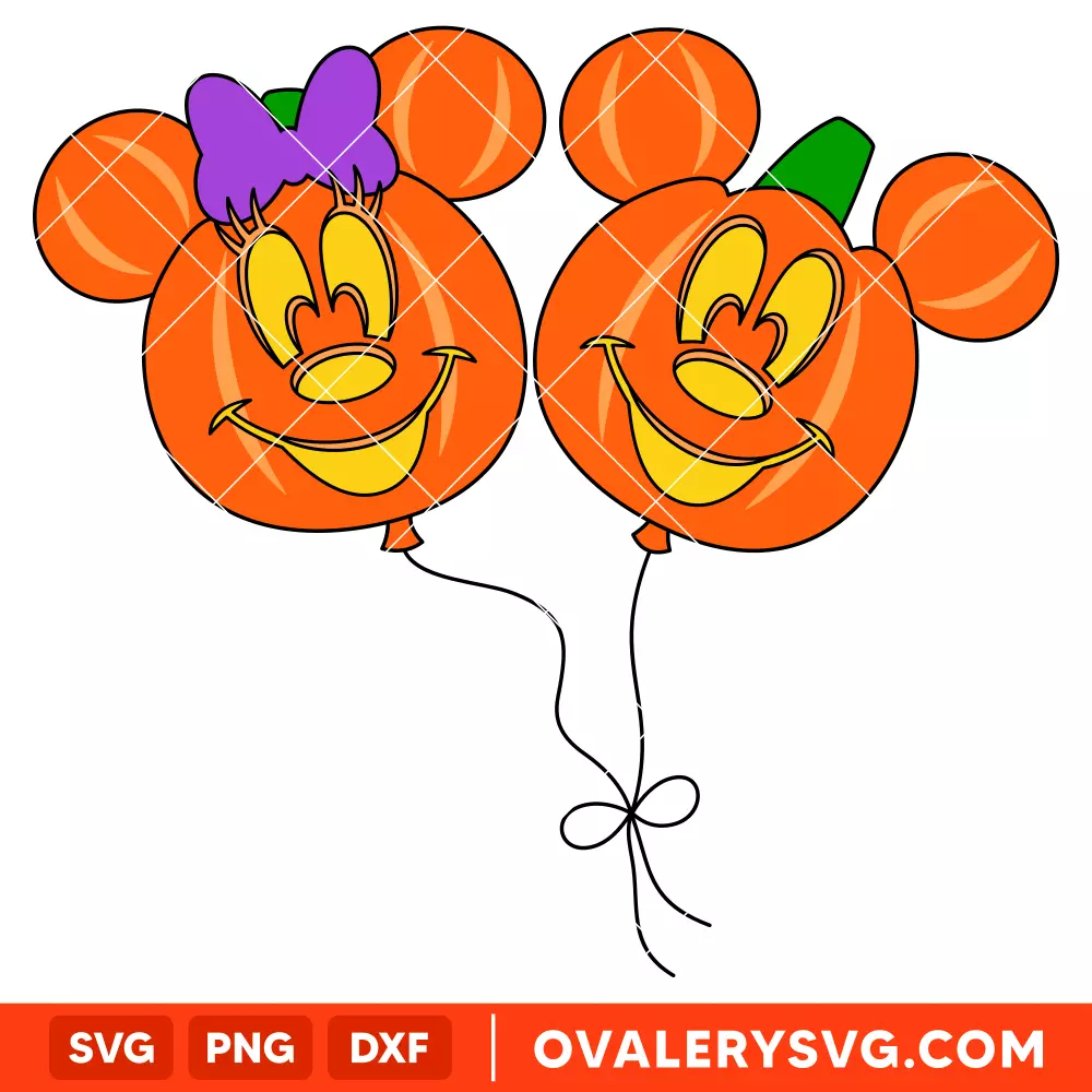 Mickey and Minnie Pumpkin Balloons SVG, Halloween SVG, Disney SVG | Instant Download SVG PNG Cut File for Cricut & Silhouette