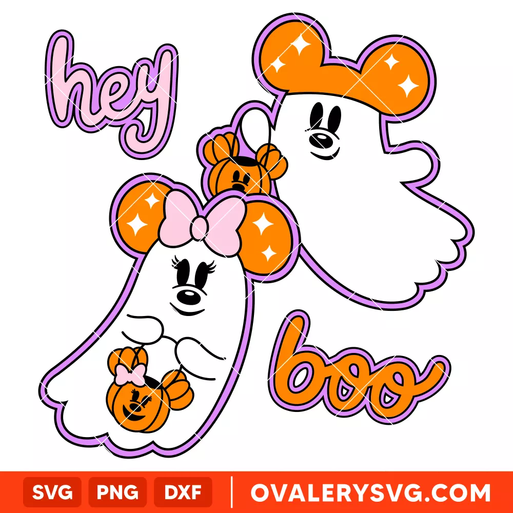 Hey Boo Mickey and Minnie Ghost SVG, Halloween SVG, Disney SVG | Instant Download SVG PNG Cut File for Cricut & Silhouette