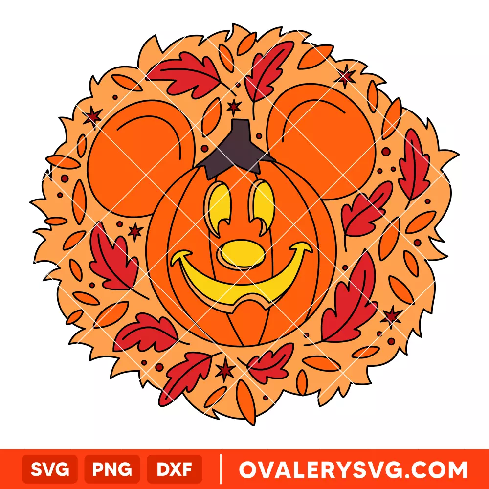 Mickey Mouse Pumpkin Fall Wreath SVG, Halloween SVG, Disney SVG | Instant Download SVG PNG Cut File for Cricut & Silhouette