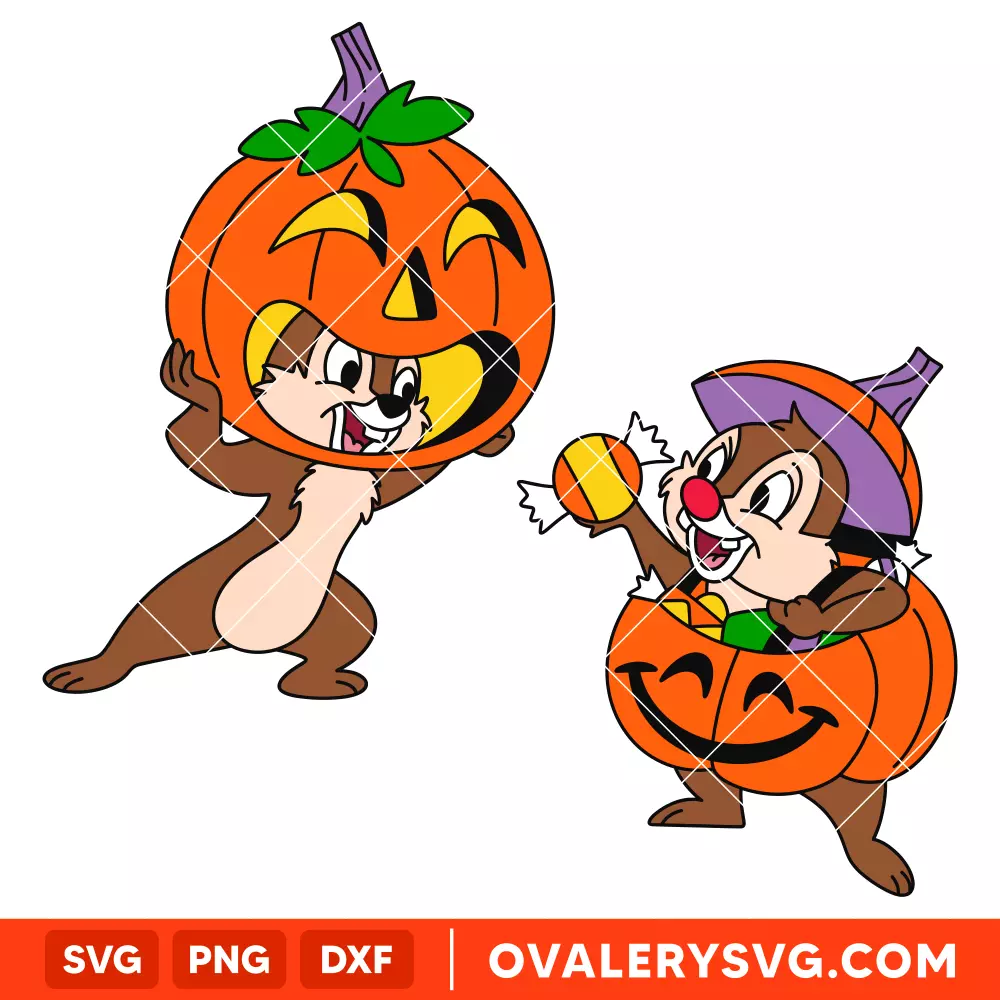 Chip and Dale Pumpkins Bundle SVG, Halloween SVG, Disney SVG | Instant Download SVG PNG Cut File for Cricut & Silhouette
