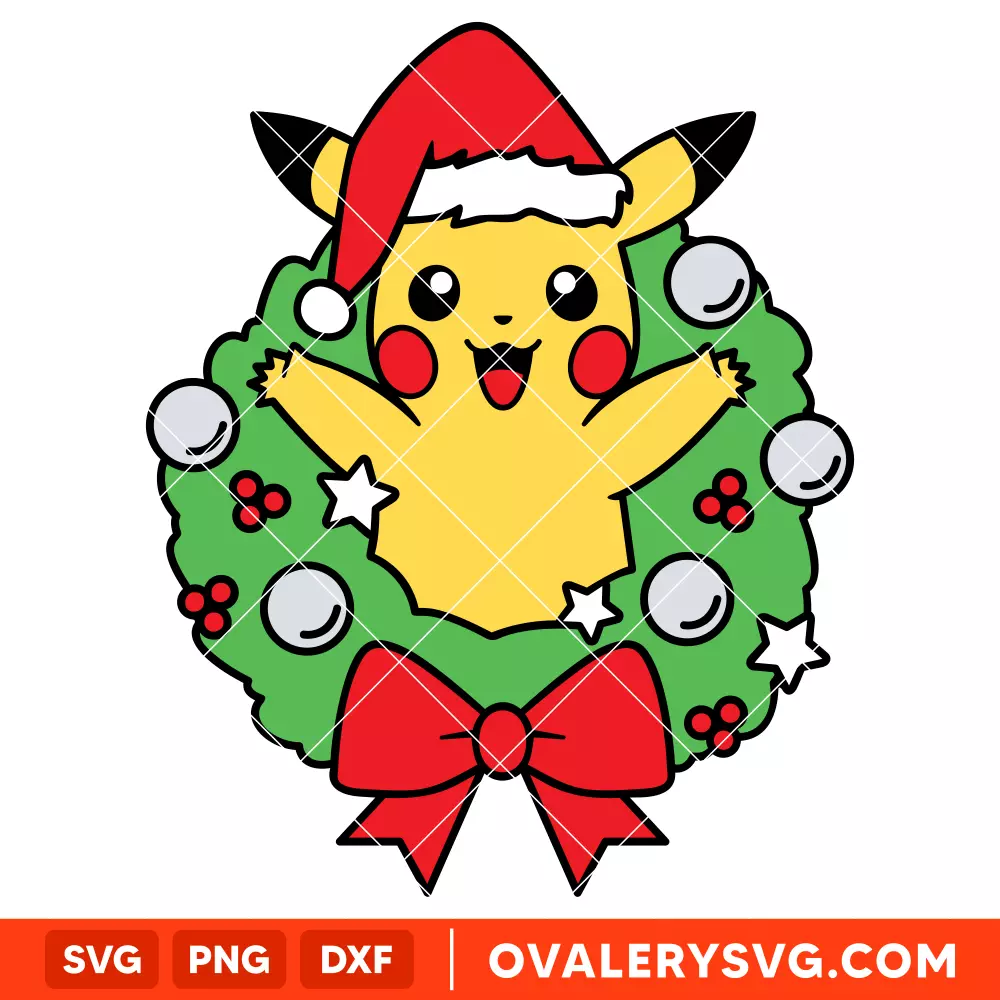 Christmas Pikachu Wreath SVG, Pokemon SVG | Instant Download SVG PNG Cut File for Cricut & Silhouette