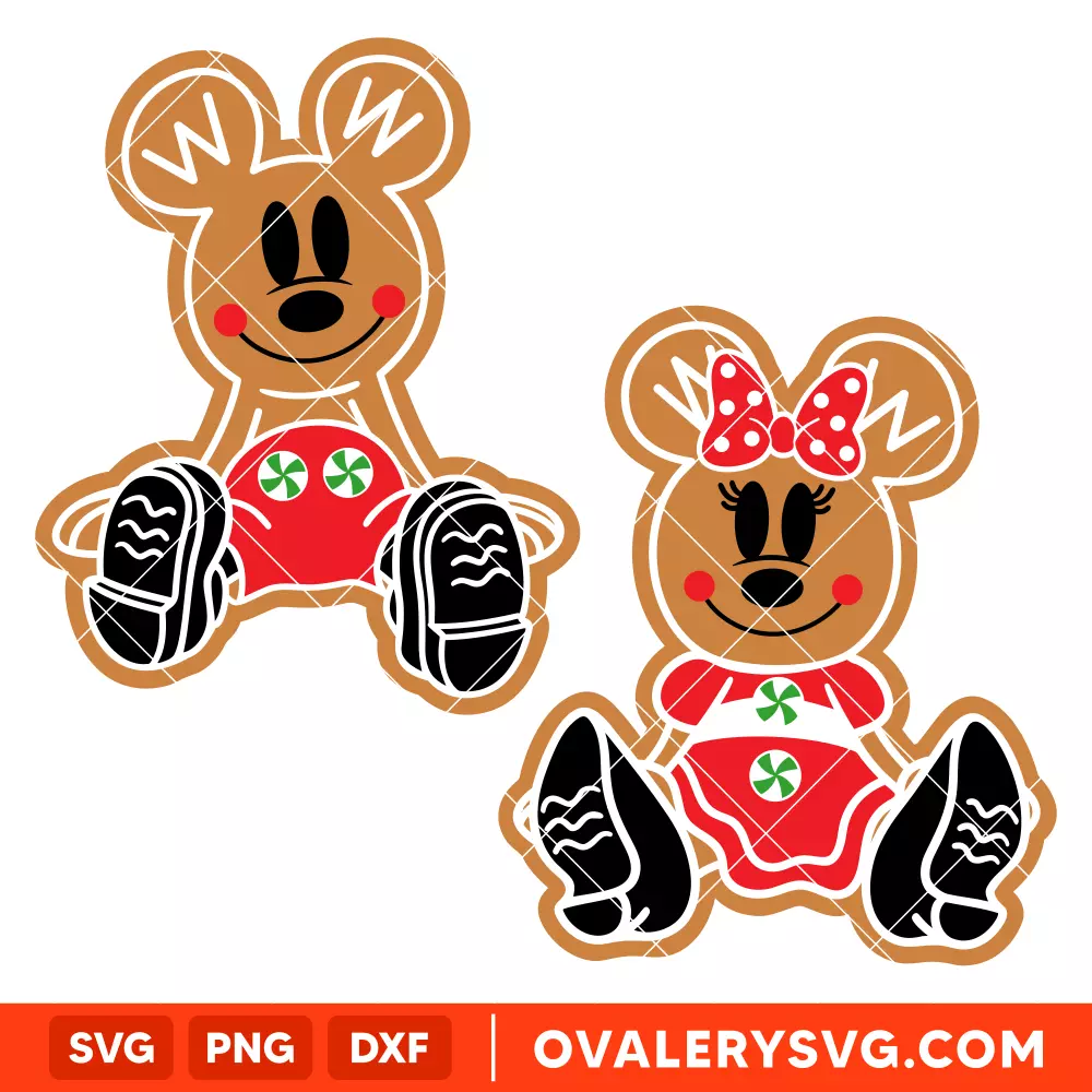 Gingerbread Cookie Mickey & Minnie SVG, Christmas SVG, Disney Christmas SVG | Instant Download SVG PNG Cut File for Cricut & Silhouette