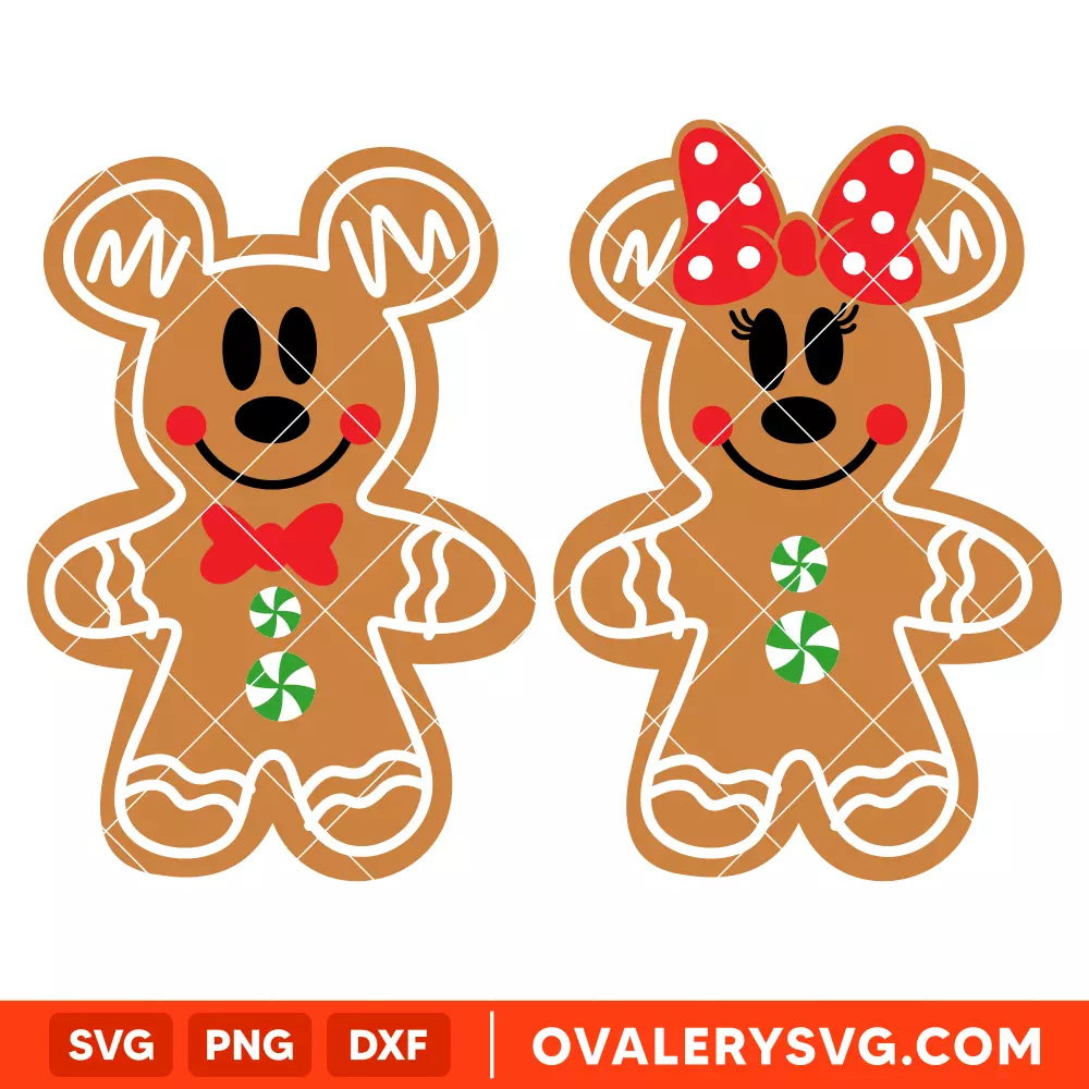 Mickey & Minnie Gingerbread Cookie SVG, Christmas SVG, Disney SVG | Instant Download SVG PNG Cut File for Cricut & Silhouette