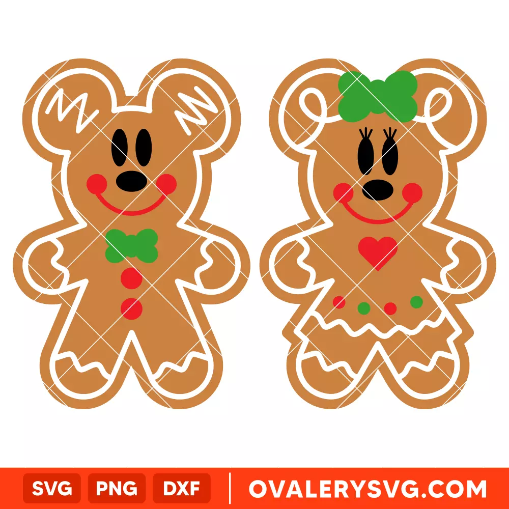 Layered Mickey & Minnie Gingerbread SVG, Christmas SVG, Disney SVG | Instant Download SVG PNG Cut File for Cricut & Silhouette