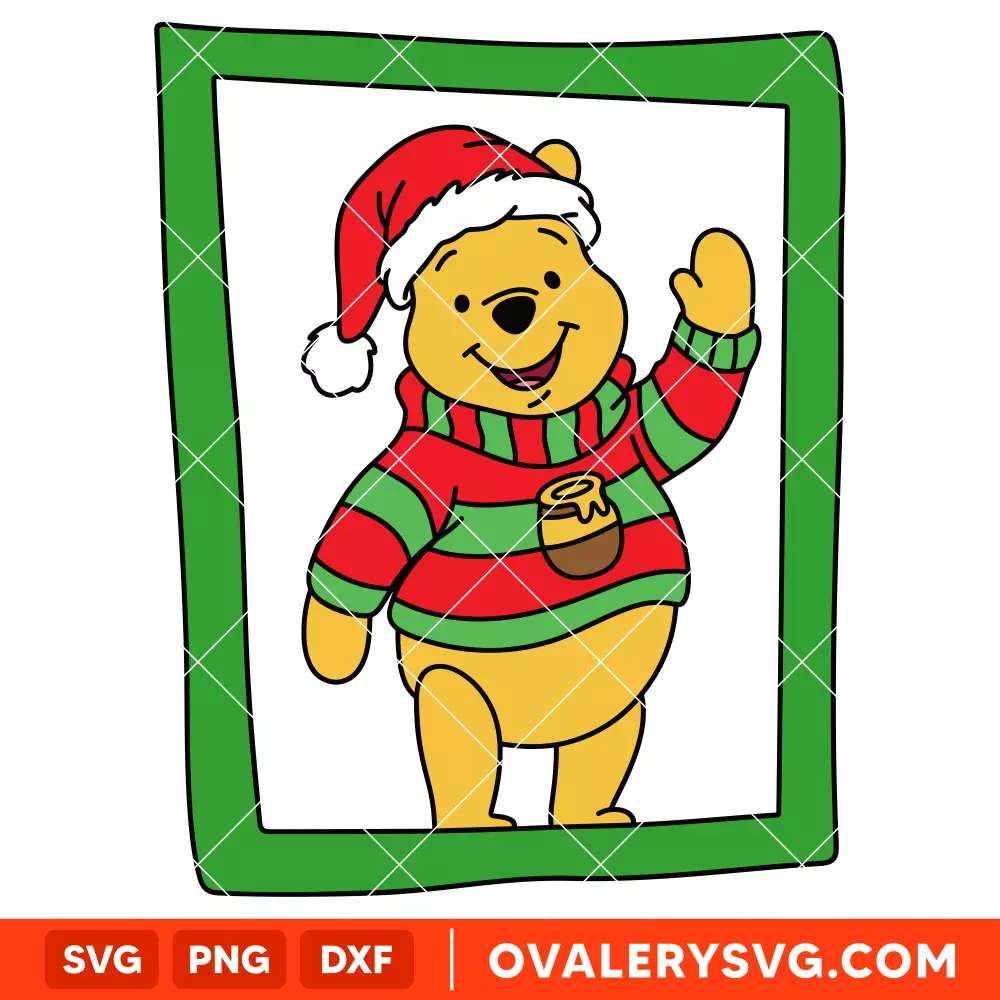 Pooh Christmas Frame SVG, Christmas SVG, Disney SVG | Instant Download SVG PNG Cut File for Cricut & Silhouette