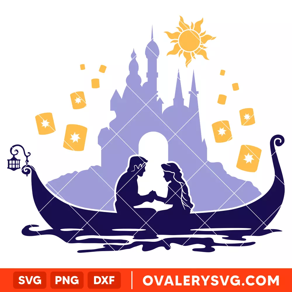 Tangled Boat and Castle Rapunzel SVG, Disney Princess SVG | Instant Download SVG PNG Cut File for Cricut & Silhouette